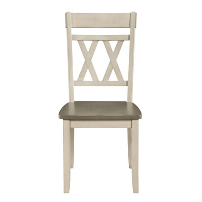 Ensemble de chaises d'appoint de conception moderne 2 pièces avec structure en bois au fini antique, dossier en X classique et style maison de campagne bicolore
