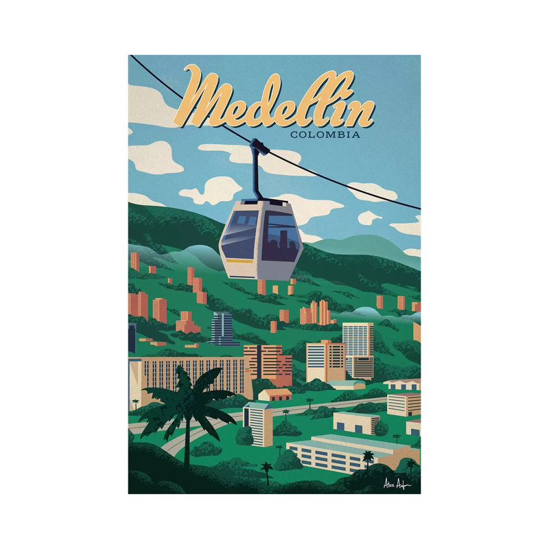 Medellin - impression d'art graphique, Pas de tapis, H 26 po x l 18 po x 1,5 po, Toile tendue
