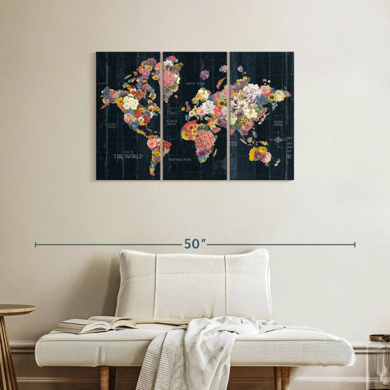 Aliaz Botanical Floral Map Words, 24" H x 38" W
