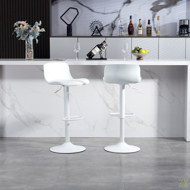 Ensemble de 2 tabourets de bar - tabourets de bar modernes en cuir de polyuréthane à hauteur de comptoir avec dossier, îlots de cuisine pivotants à hauteur réglable, sans accoudoirs, grande base