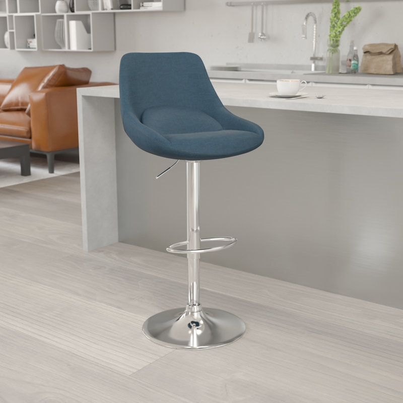 Tabouret de bar pivotant à hauteur réglable au gaz contemporain avec coussin de soutien - Tabouret de cuisine, Tissu bleu