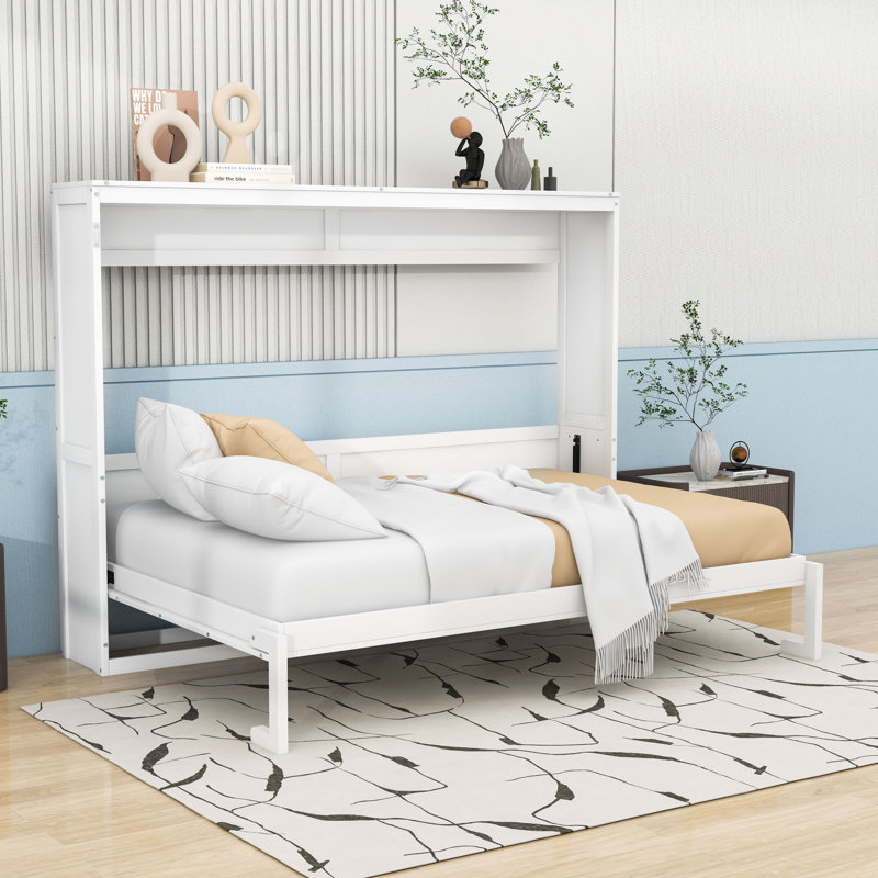 Armoire murale Murphy avec lattes et pieds, Double, Blanc