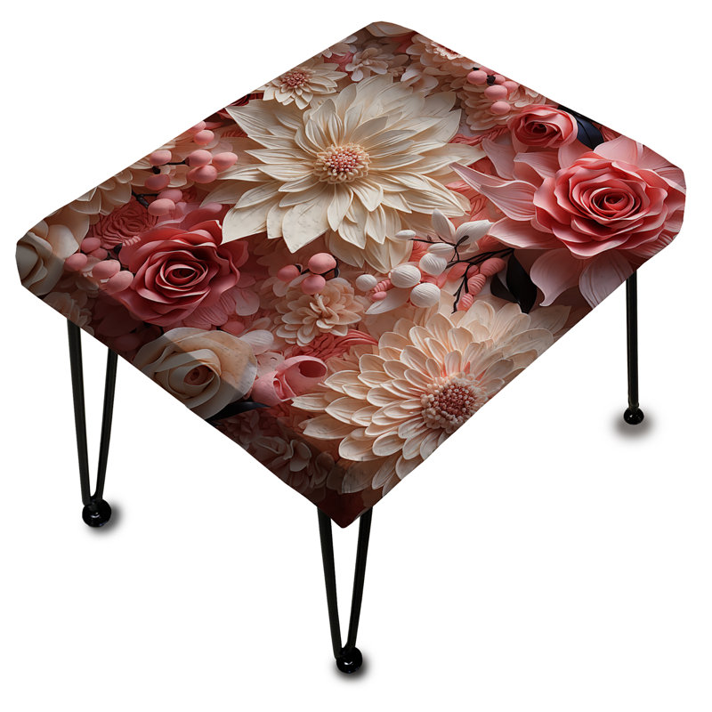 Pink And White Romantic Lace Whispers Flowers II - Floral Rectangle Ottoman