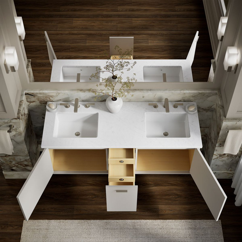 Jute Tones Vanity Base Only 2 Sink Bathroom Vanity Base Only Base, Linen White