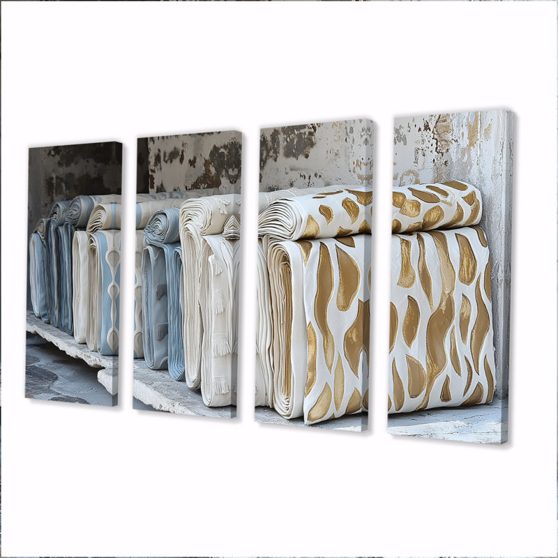 «Gold and White Moroccan Textiles I», ensemble de reproductions d'art mural marocaines, H 28 po x l 48 po
