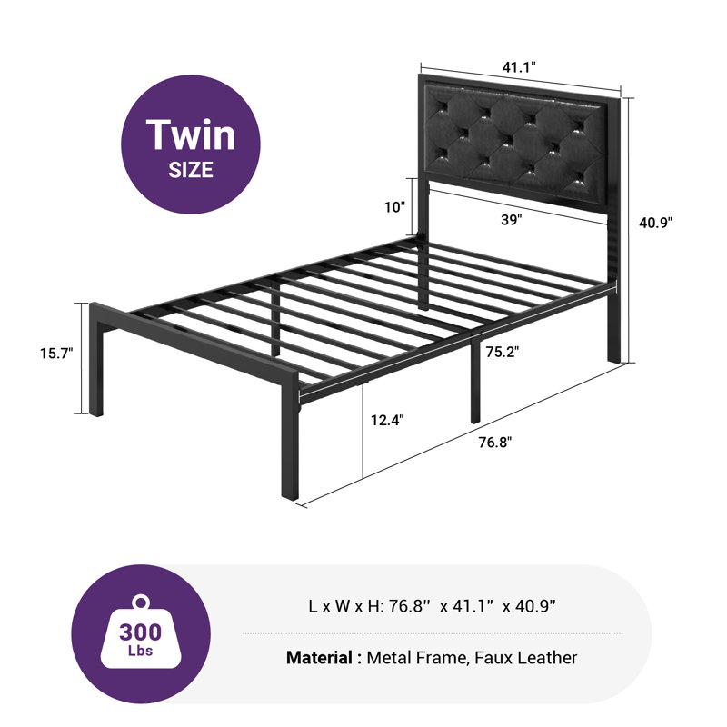 Katri Upholstered Metal Platform Bed, Twin, Black