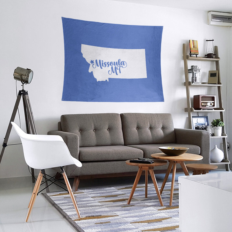 Tapisserie Missoula Montana, H 88 po x l 104 po, Bleu