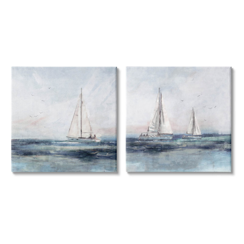 "Blue Sailing Ocean Scene", ensemble de 2 toiles tendues par Nina Blue, H 17 po x l 34 po x P 1,5 po
