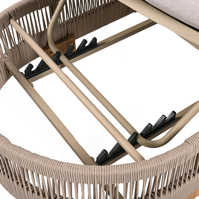 Outdoor Patio Adjustable Lounge Chair, 1, Teak/Beige