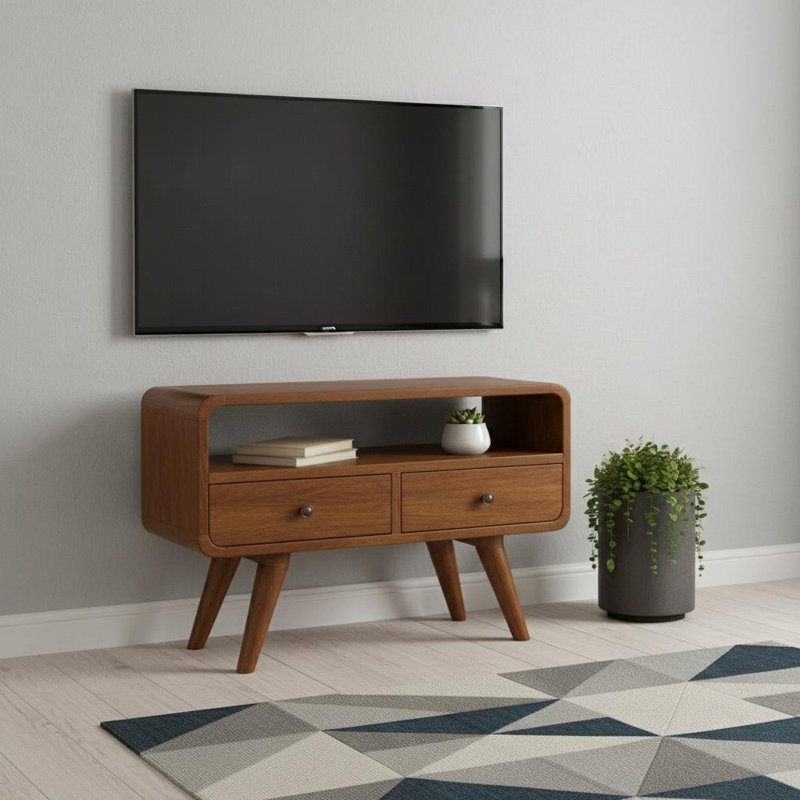  Meuble télé 24 po avec rangement en bois massif de châtaignier