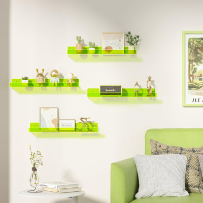 Ensemble de 4 tablettes flottantes transparentes en acrylique vert fluorescent
