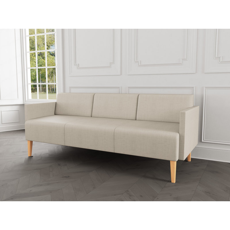 Luxe Lounge Reception Sofa, Plot Line Neutral, Natural Wood