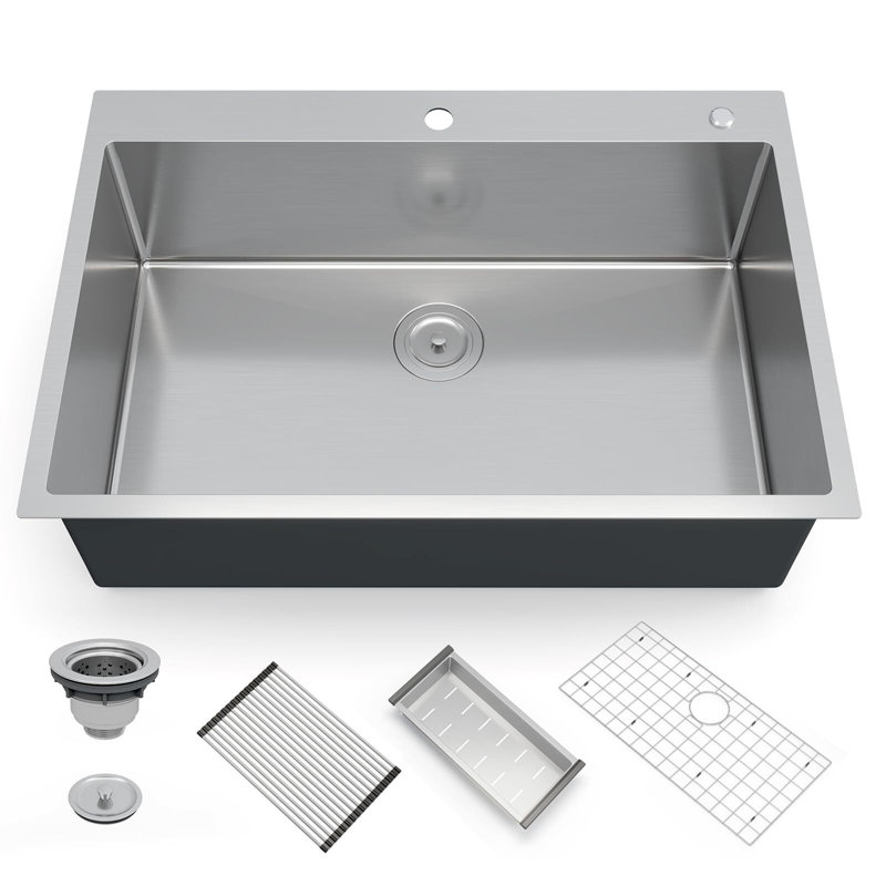 Kitchen Sink, 30 Inch Brushed Nickel Topmount Kitchen Bar Sink