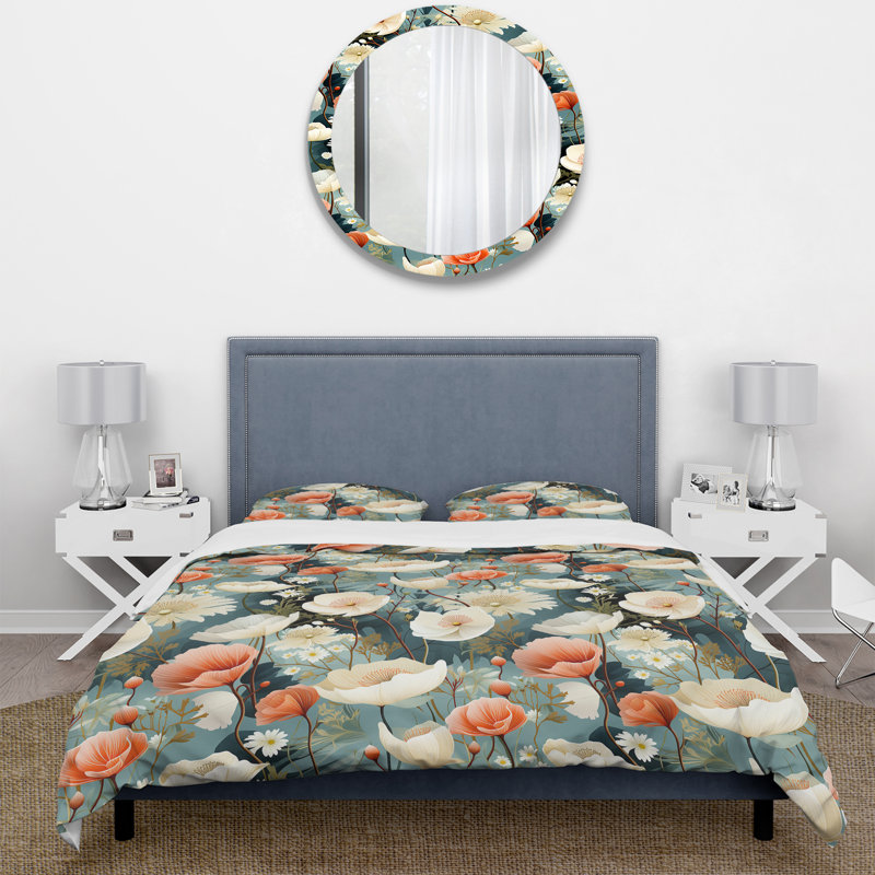 Ensemble de housse de couette à motif de jardin botanique japonais, Housse de couette simple + 1 taie décorative stan