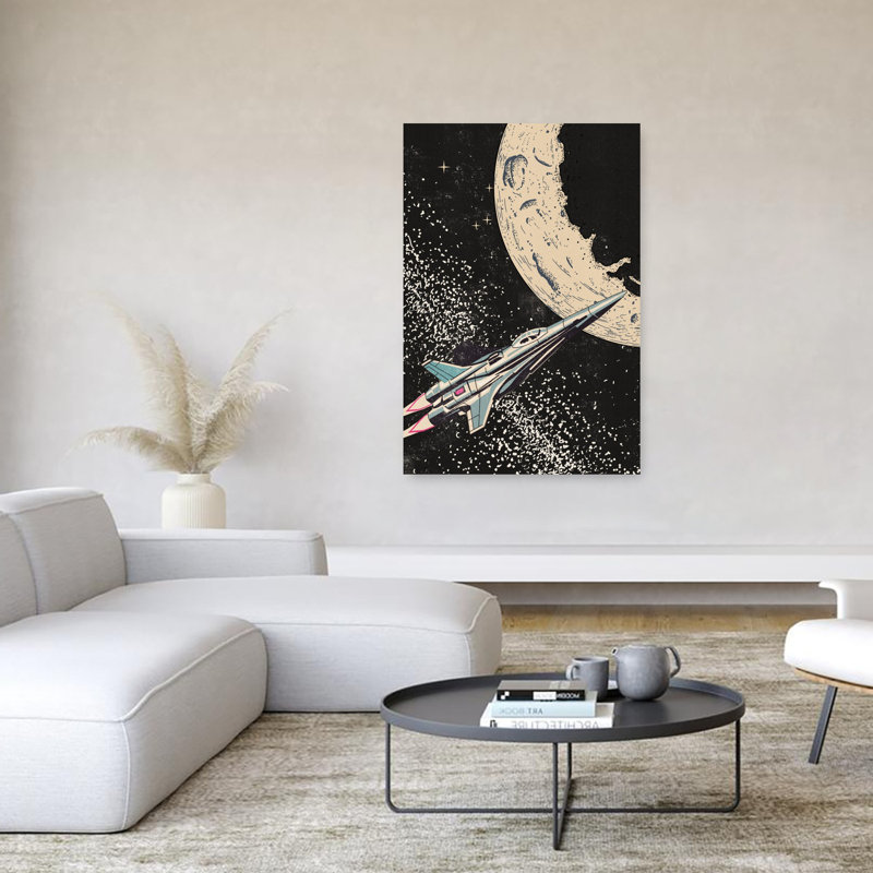 Sci-Fi, lune, vol, rétro, paysage rétro, nature, art mural, 60" H x 40" W