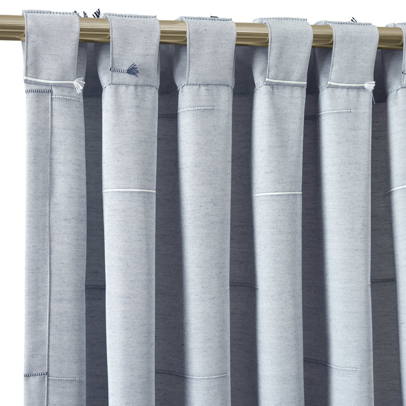 Navy Jacquard Polyester Light-Filtering Window Panel Pair