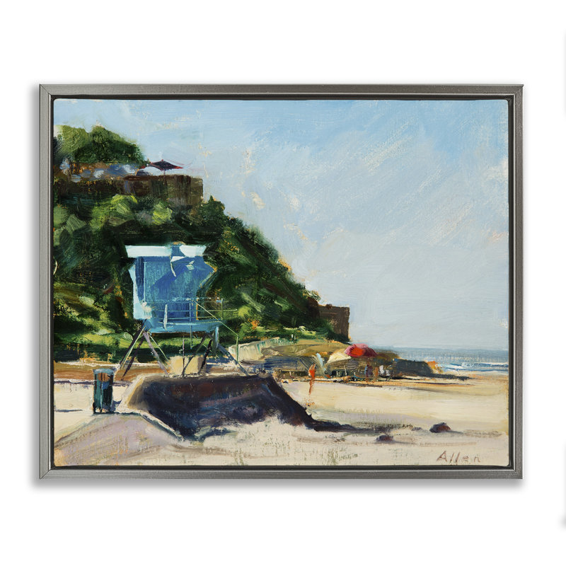 «Beach Guard Tower», art mural encadré flottant doré par Geoff Allen, H 25 po x l 31 po, Cadre flottant gris lustré