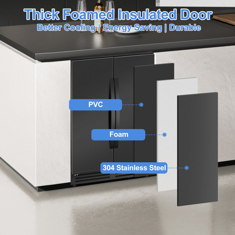 24-Inch 180-Can French Door Beverage Refrigerator, Built-In or Freestanding Beer & Drink Cooler, Black and Silver Stainless Steel Options, Dual Handle Design