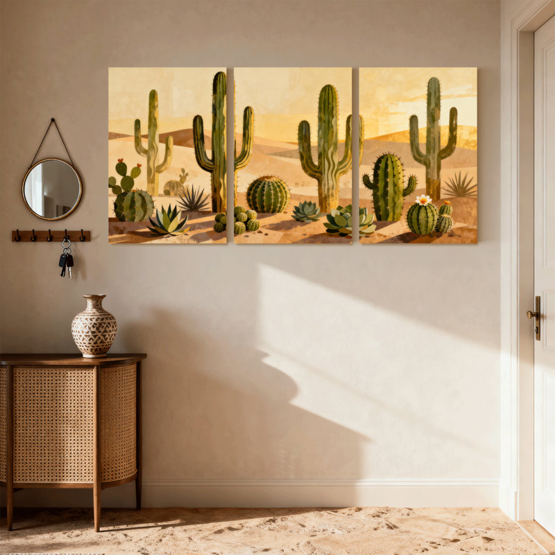 Paysage de cactus, paysage de cactus, ensemble de 3 reproductions d'art sur toile, H 30 po x l 60 po