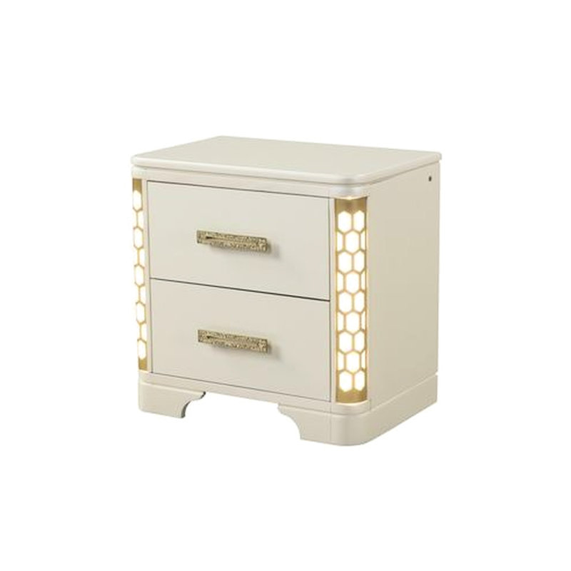 Chambre à coucher 2 Table de chevet beige avec lumières latérales à DEL et poignées décoratives dorées élégantes