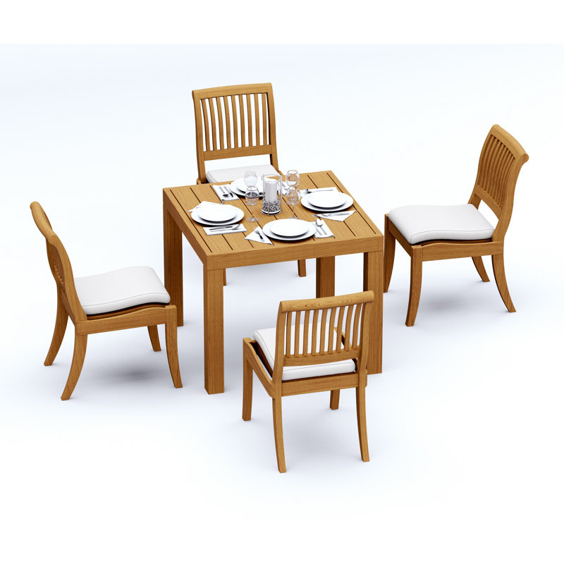 Ensemble de salle à manger 3 pièces en bois de teck de qualité A: table carrée de 36 po et 2 chaises empilables sans accoudoirs # 11AB0800