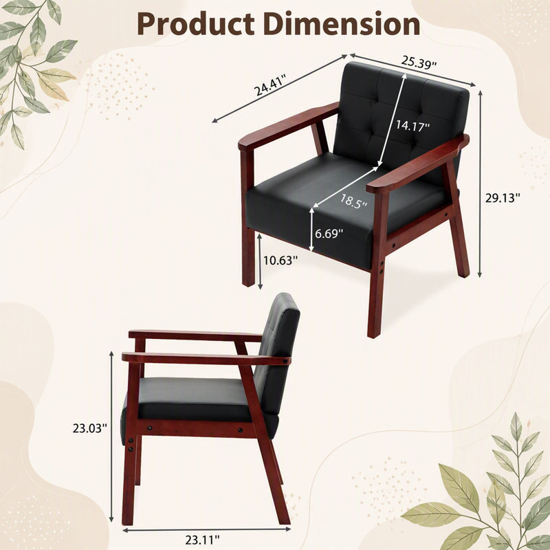  Fauteuil d'appoint en bois noir Pu
