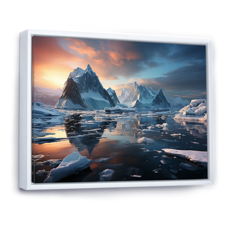 Iceberg sarcelle, rêves arctiques I, H 30 po x l 40 po x P 1,5 po, Cadre flottant blanc