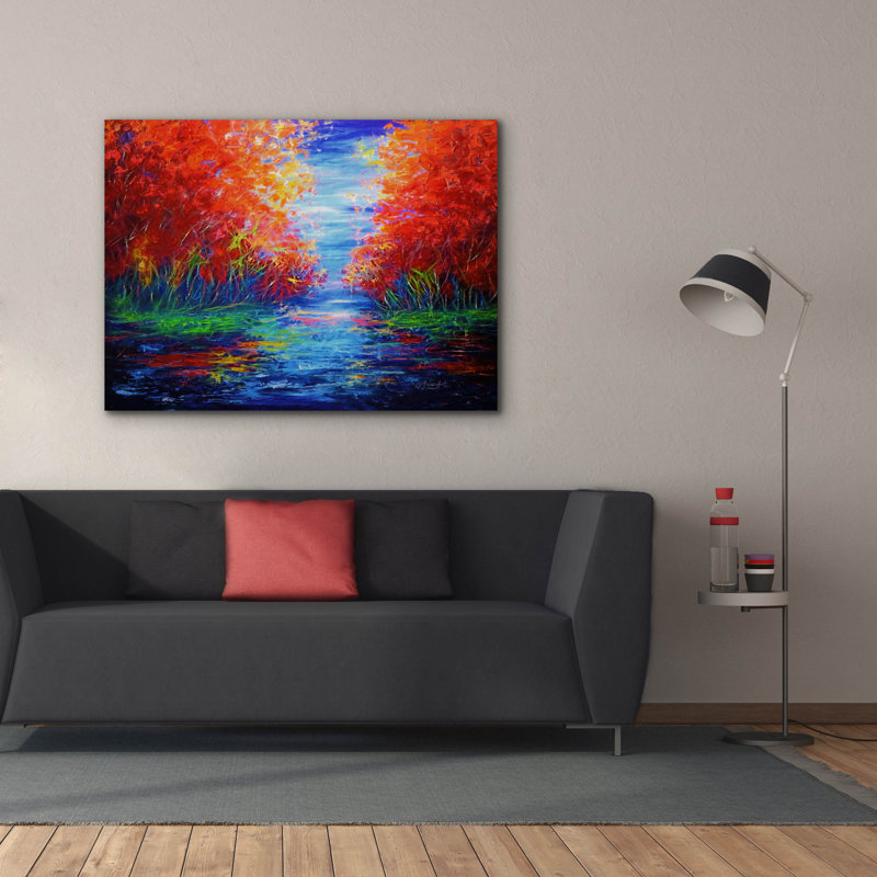 «Lark Manor ™», «Reflection of Red Trees» par Lena Owens, art mural sur toile, H 40 po x l 54 po
