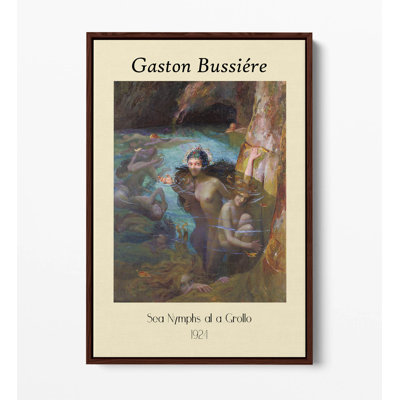 gaston bussiere sea nymphs at a grotto ART POSTER Canvas Floater Frame Print Art - Walnut Frame