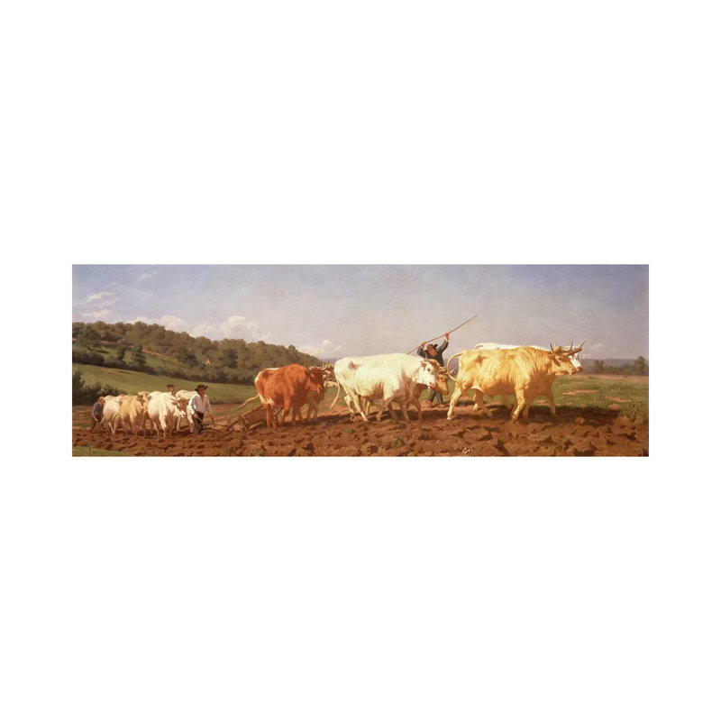 Ploughing In The Nivernais, 1850 (Private Collection) by Rosa Bonheur - Wrapped Canvas Panoramic Print