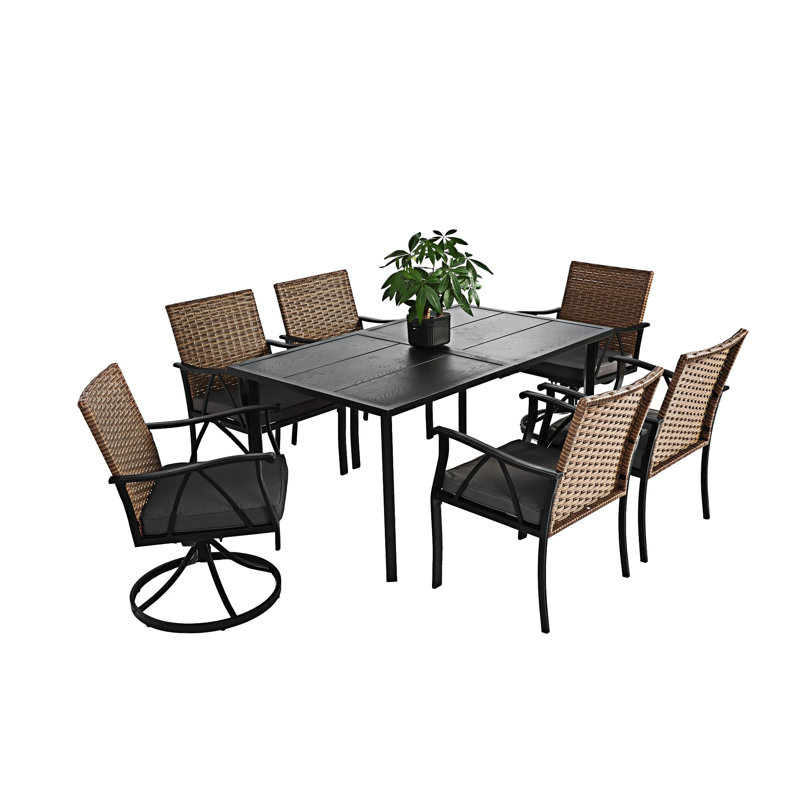 7 Piece Patio Dining Set Outdoor Wicker Furniture Set