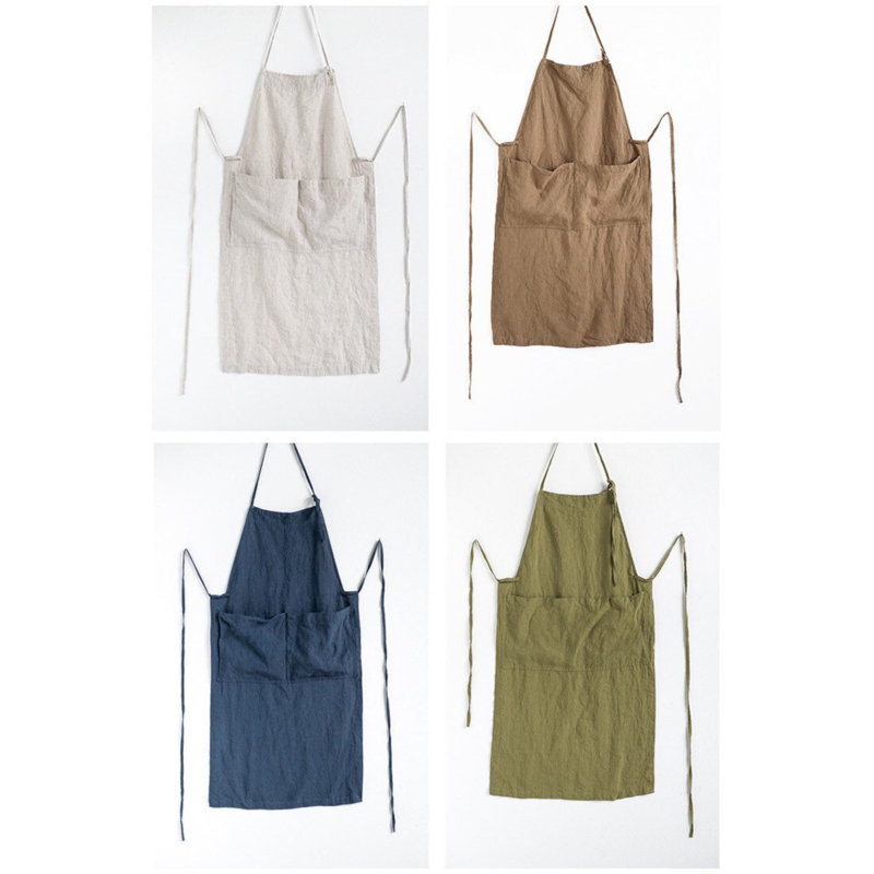 Natural Linen Apron, Basic Kitchen Linen Apron, Full Apron, Navy