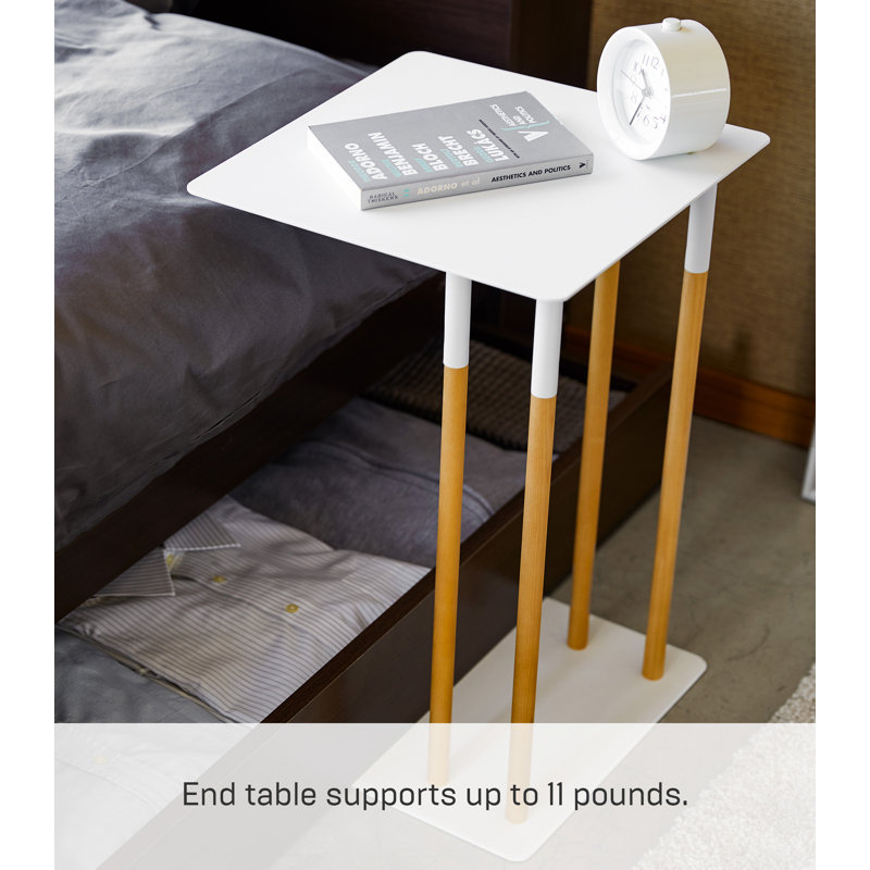 Sleek White Metal and Wood C-Shaped Sofa Side Table