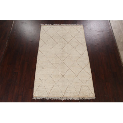 Tapis marocain en laine Trellis noué à la main 5 x 8
