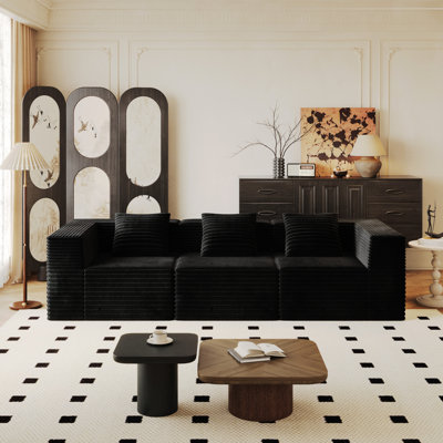 Canapé d'angle modulaire avec revêtement en velours côtelé, 3 places, assise profonde, mousse à mémoire de forme confortable, aucun assemblage requis, convient au salon, à la chambre et plus encore, assise, assemblage haute densité, chambre