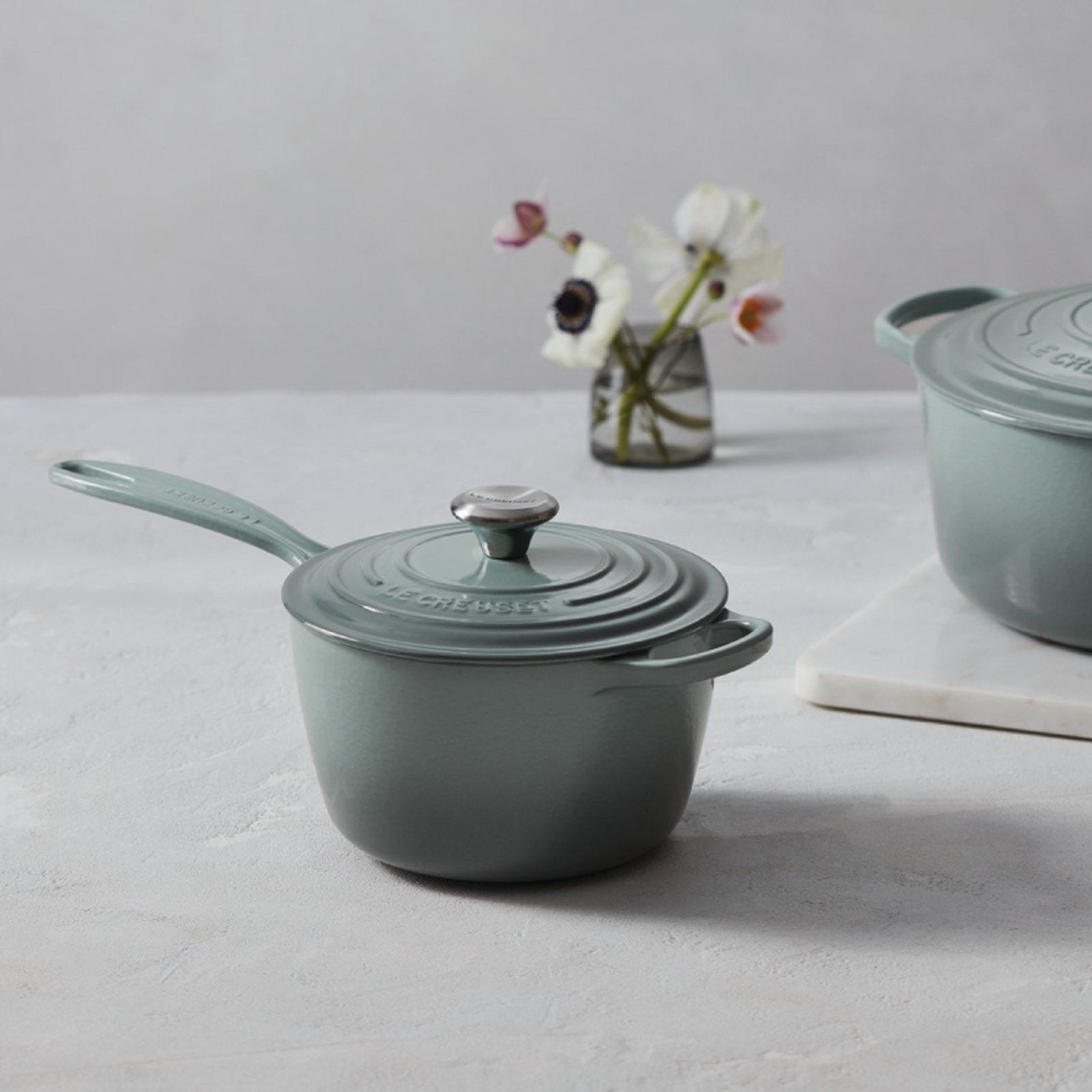 Le Creuset Enameled Cast Iron Saucepan with Lid, 2.25 qt., Sea Salt
