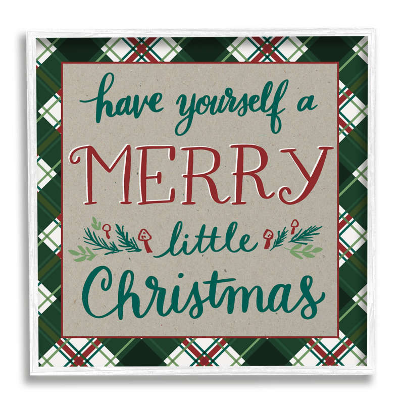 Merry Little Christmas Plaid at-109, H 24 po x l 24 po x P 1,5 po, Giclée encadrée blanc bord de mer