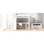 Lit mezzanine double avec bureau et tablette en blanc. Maximisez la fonctionnalité de votre chambre à coucher. Fabriqué en bois massif. . Garde-corps inclus. Idéal pour les petits espaces. 78 po x 57,6 po, 70,9 po. Matelas non inclus et cadre-1066685967