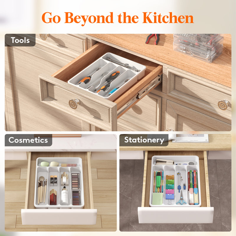 Cutlery Drawer Organiser, Cutlery Tray, Kitchen Utensil Holder For Fork, Spoon, Knife Storage Organisation Small, 5 Compartment, Black