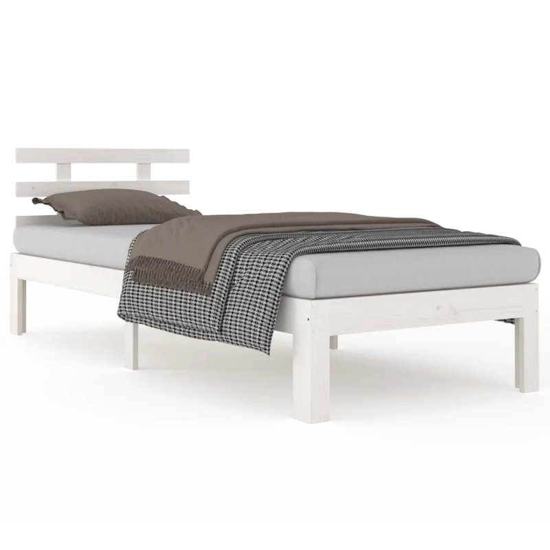 Bed Frame Solid Wood, European Single (90 x 200 cm), White
