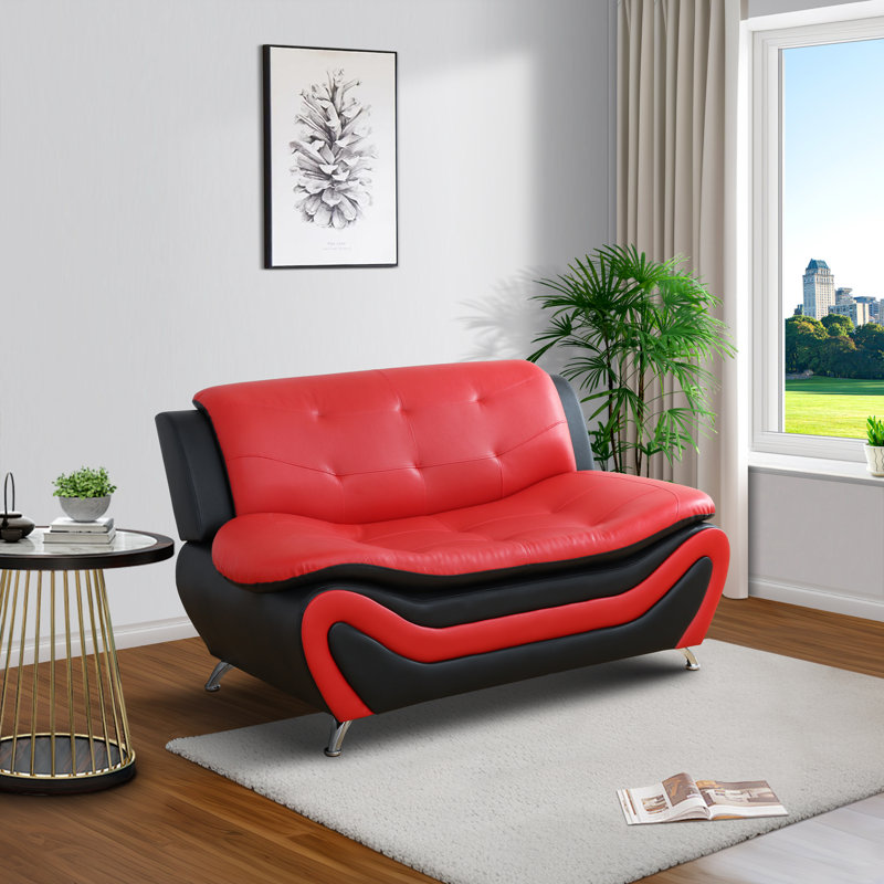 Upholstered Living Room Loveseat, Lorian Black/Red Faux Leather