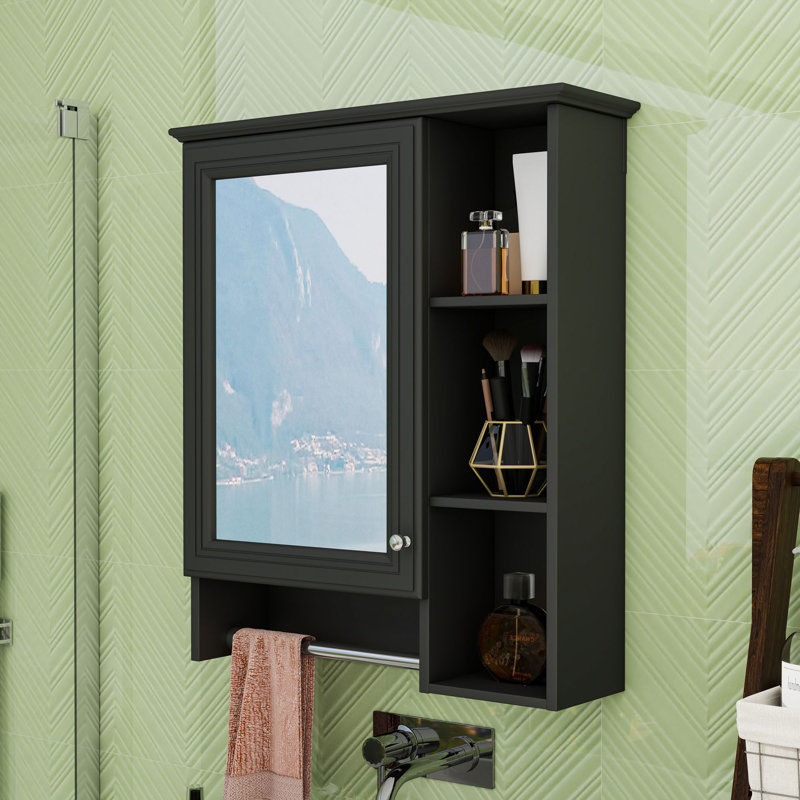 Armoire à pharmacie élégante avec tablette réglable et barre à serviettes, Noir