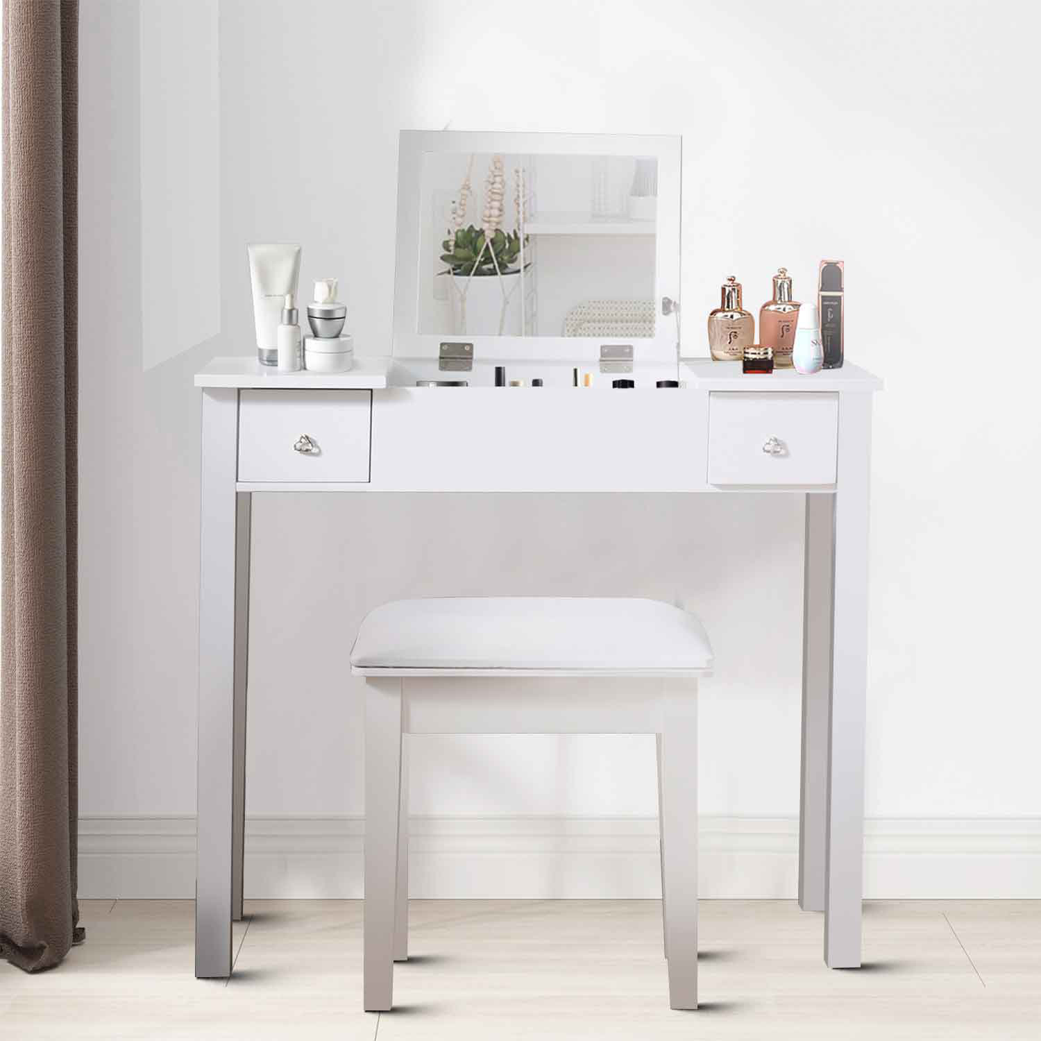 Latitude Run® Modern Elegant Dresser Vanity Table with FlipTop Mirror