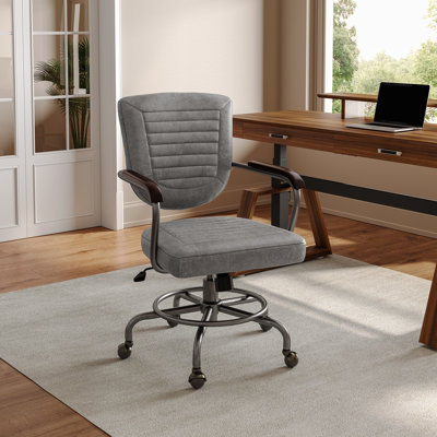 Gray Fabric Vintage Task Office Chair with Padded Armrest