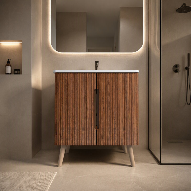 30" Striped Walnut Bathroom Vanity with Sink