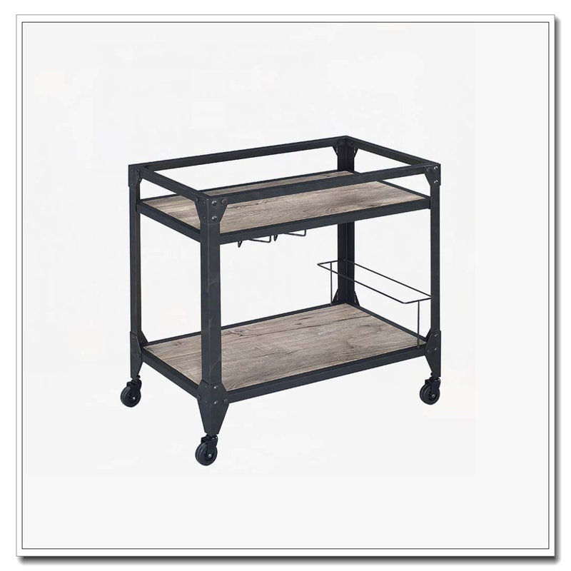 Rustic Oak and Charcoal 2-shelf Serving Cart