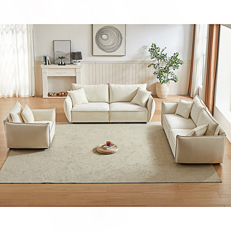 3-Seater + 3-Seater + 1-Seater Combo Sofa, Modern Living Room Sofa, Beige