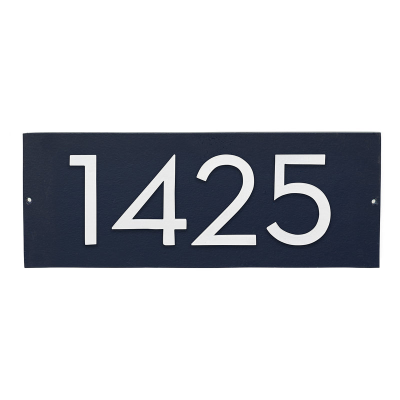 Plaque d'adresse horizontale flottante 4 po (4 chiffres), Bleu marine, Blanc