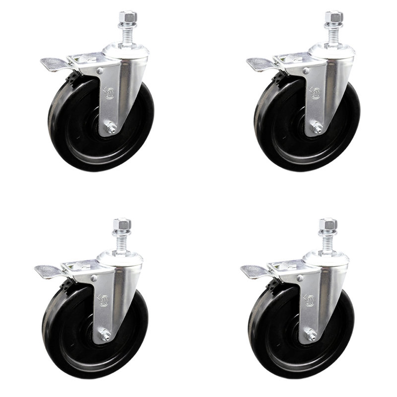 Ensemble de roulettes à tige filetée pivotante 6 po 12 mm avec frein Total Lock