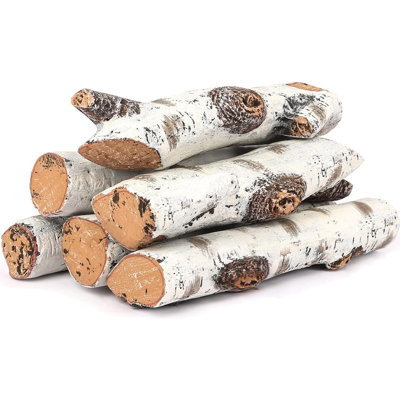 Ensemble de bûches pour foyer au gaz, bûche de bouleau en céramique blanche pour foyer encastré au gaz, ventilé